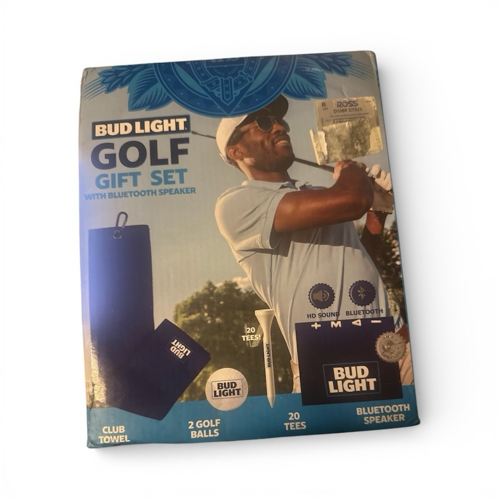 Bud Light Golf Gift‎ Set W/Bluetooth Speaker, Club Towel, 20 Golf Fees, 2 Balls